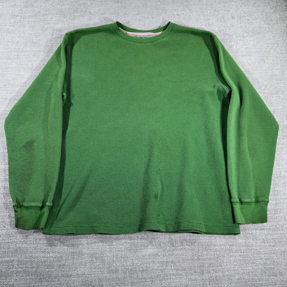 Old Navy Thermal Shirt Mens Large Green Good Waffle Knit Long Sleeve Crew Neck